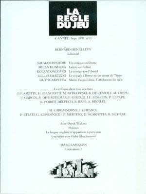 cover image of La règle du jeu n°11
